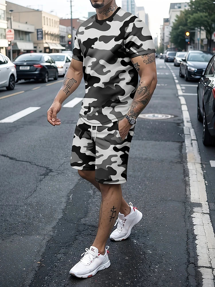 Summer Outdoor Street Fashion Men's T-shirts Everyday Casual Men's Athletic Shorts T-shirts And Drawstring Shorts Men's Sets