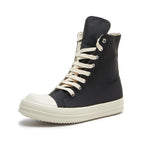 PENDRA Canvas Noir Black Canvas High-Top Zip Lace-Up Flat Ankle Boots