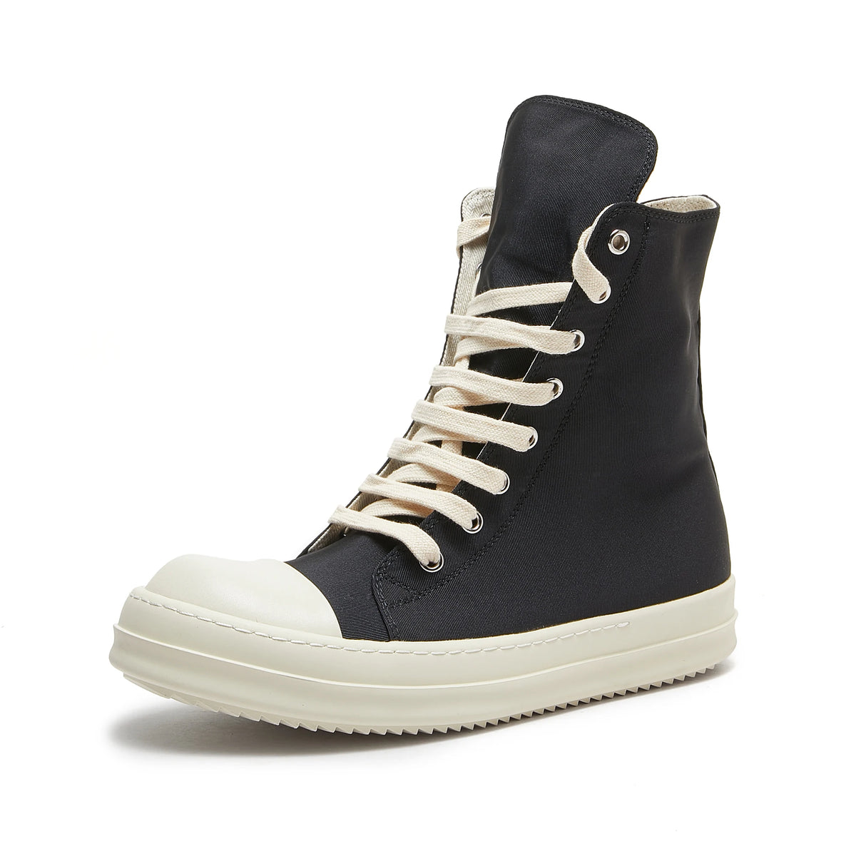 PENDRA Canvas Noir Black Canvas High-Top Zip Lace-Up Flat Ankle Boots
