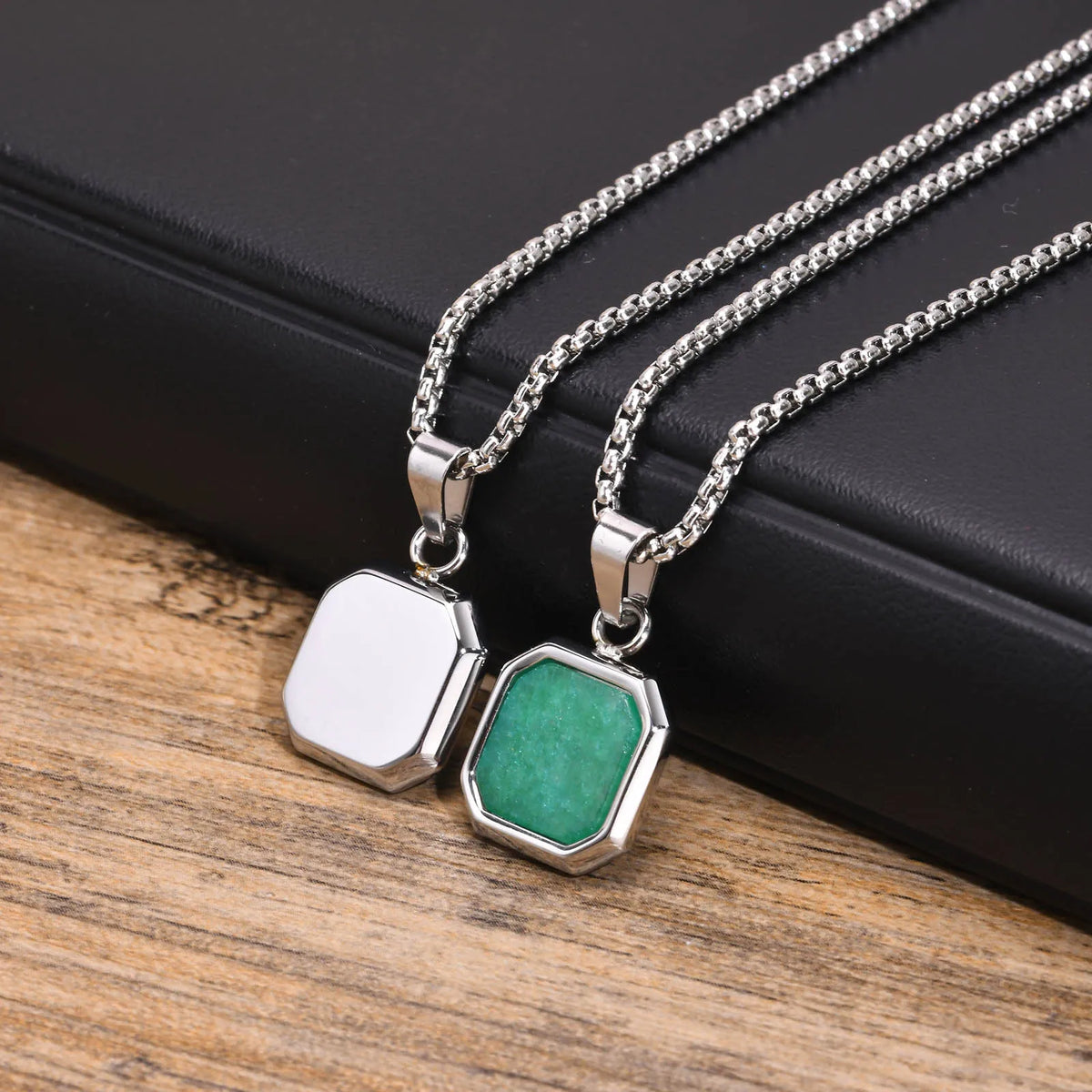 PENDRA Square Stone Natural Pendant Necklace