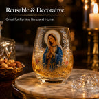 Virgin Mary 300ml Stemless Glass Tumbler Catholic Religious Whiskey Cup Christian Prayer Gift for Home Bar Decoration