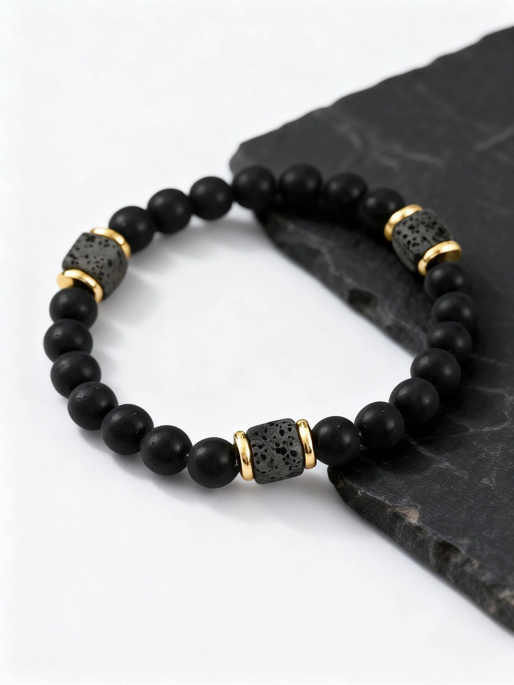 Mountain Stone Black Bead Bracelet for Men,8mm Black Agate Beaded Bracelet,Trendy Jewelry GIft