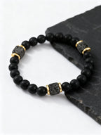 Mountain Stone Black Bead Bracelet for Men,8mm Black Agate Beaded Bracelet,Trendy Jewelry GIft