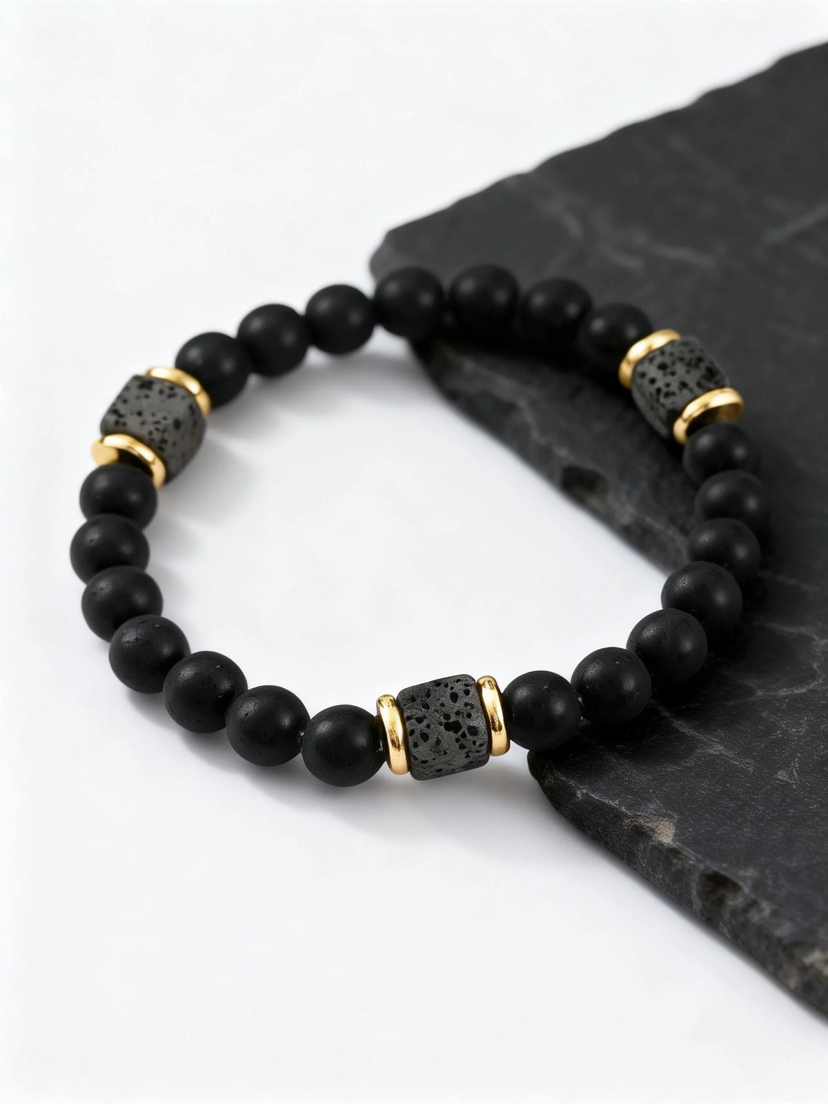 Mountain Stone Black Bead Bracelet for Men,8mm Black Agate Beaded Bracelet,Trendy Jewelry GIft