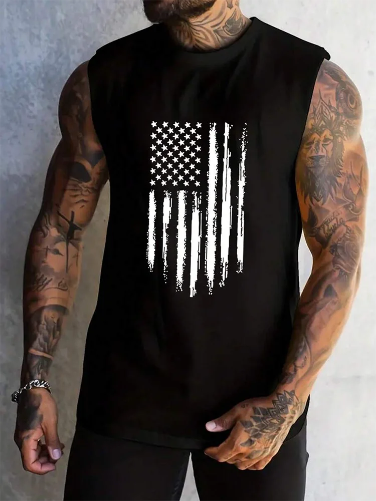 PENDRA Usa Flag Print Tank Loose Sleeveless Tank Top