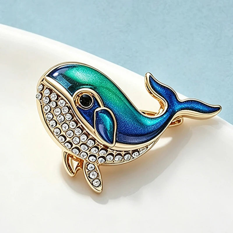 Wuli&baby Lovely Whale Brooches For Women Unisex Rhinestone Sea Animal Casual Party Brooch Pin Fashion Jewelry Gifts