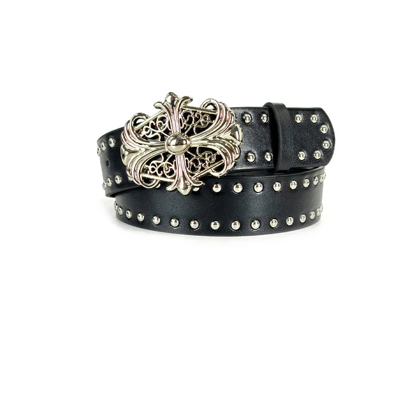Ribbed trendy Plus Size women's belt Female vintage Cross jeans chic belt For Men dark decorative Punk Accessories Gothic Belt