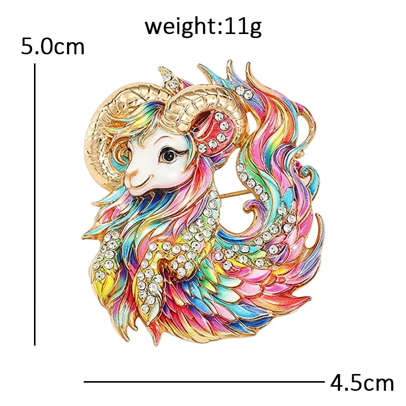 PENDRA Charm Rhinestone Goat Brooch