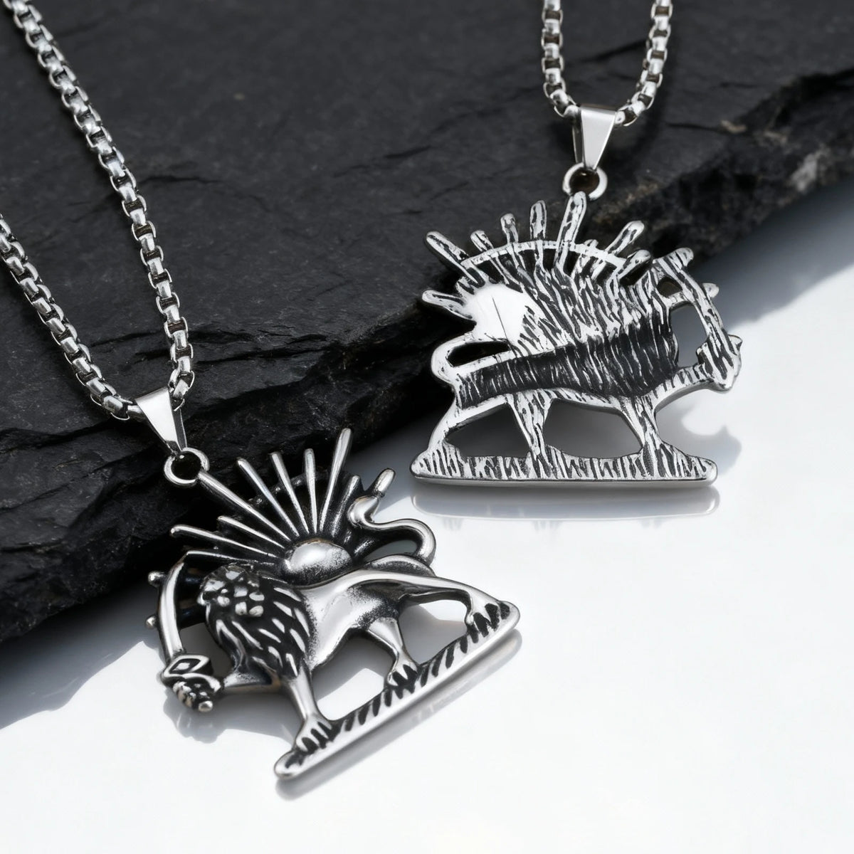 Persian Shir Khorshid Lion Sun Pahlavi Necklace for Men,Silver Color Stainless Steel Sickle Lion Necklace,Iranian Jewelry