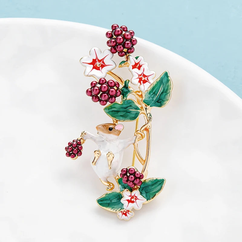 Wuli&baby Squirrel Purple Grape Brooch Pins Animal Women Jewelry Gift
