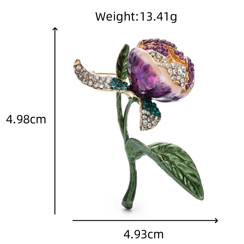 PENDRA Tulipelle Purple Enamel Tulip and Green Leaf Brooch