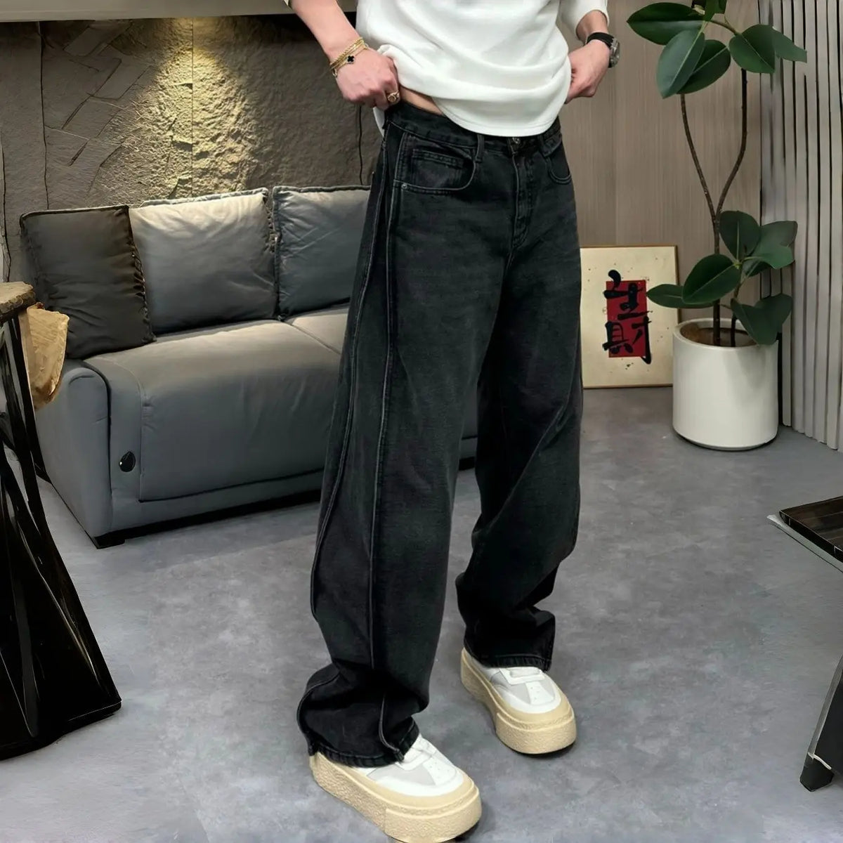 PENDRA Wide Leg Zipper Straight Pants