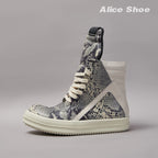 PENDRA Python Ash Grey Python-Embossed Leather High-Top Platform Ankle Boots
