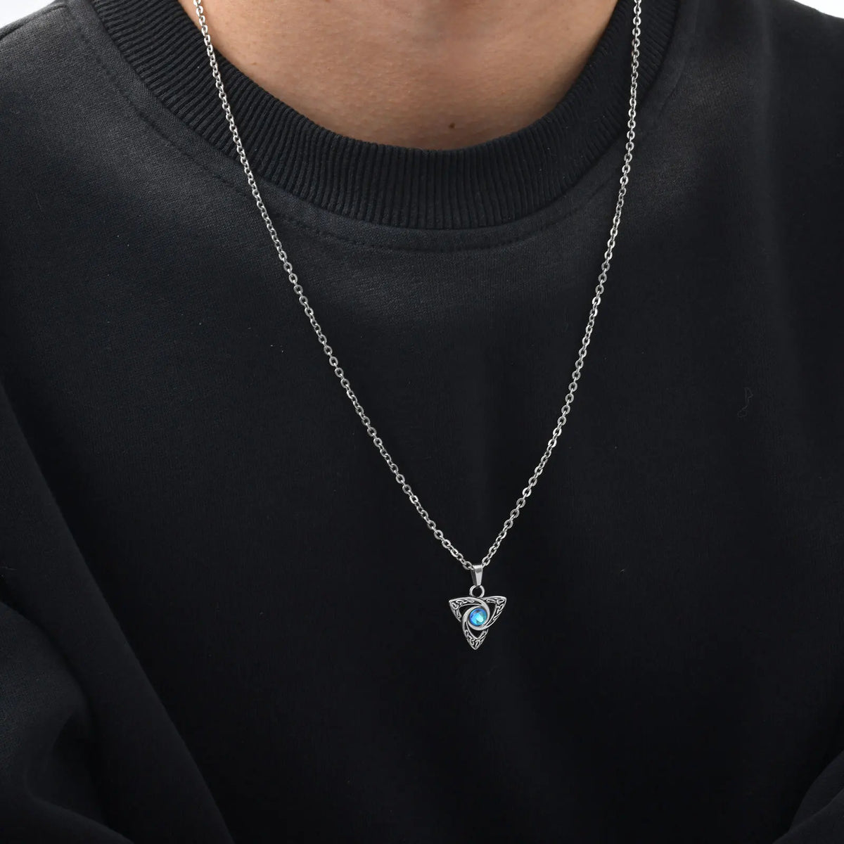 Moonstone Necklace for Men Boys,Waterproof Stainless Steel Celtic Knot Pendant Necklace,Punk Vintage Jewerly Gifts