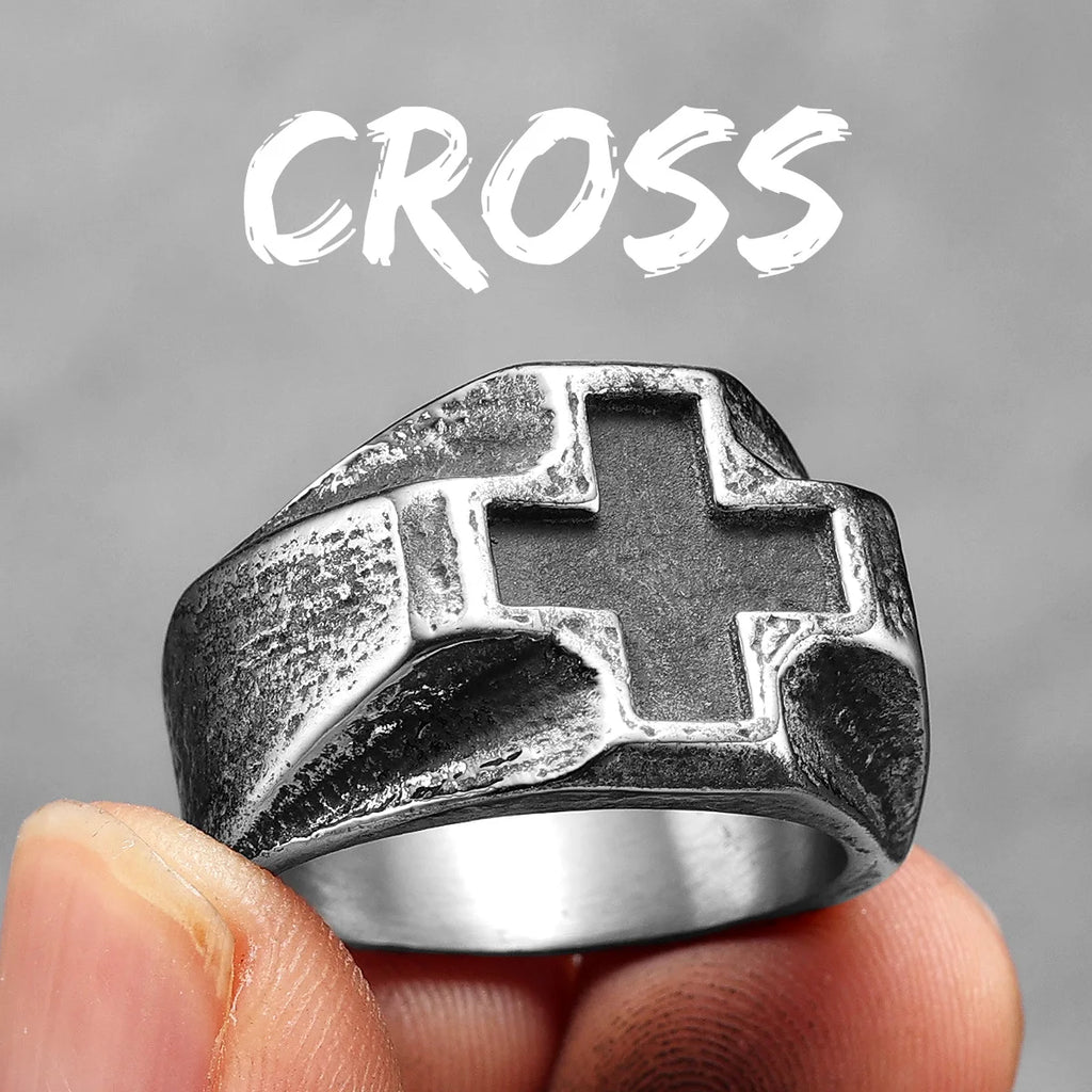 PENDRA Cross Rock Stuff Steel Ring