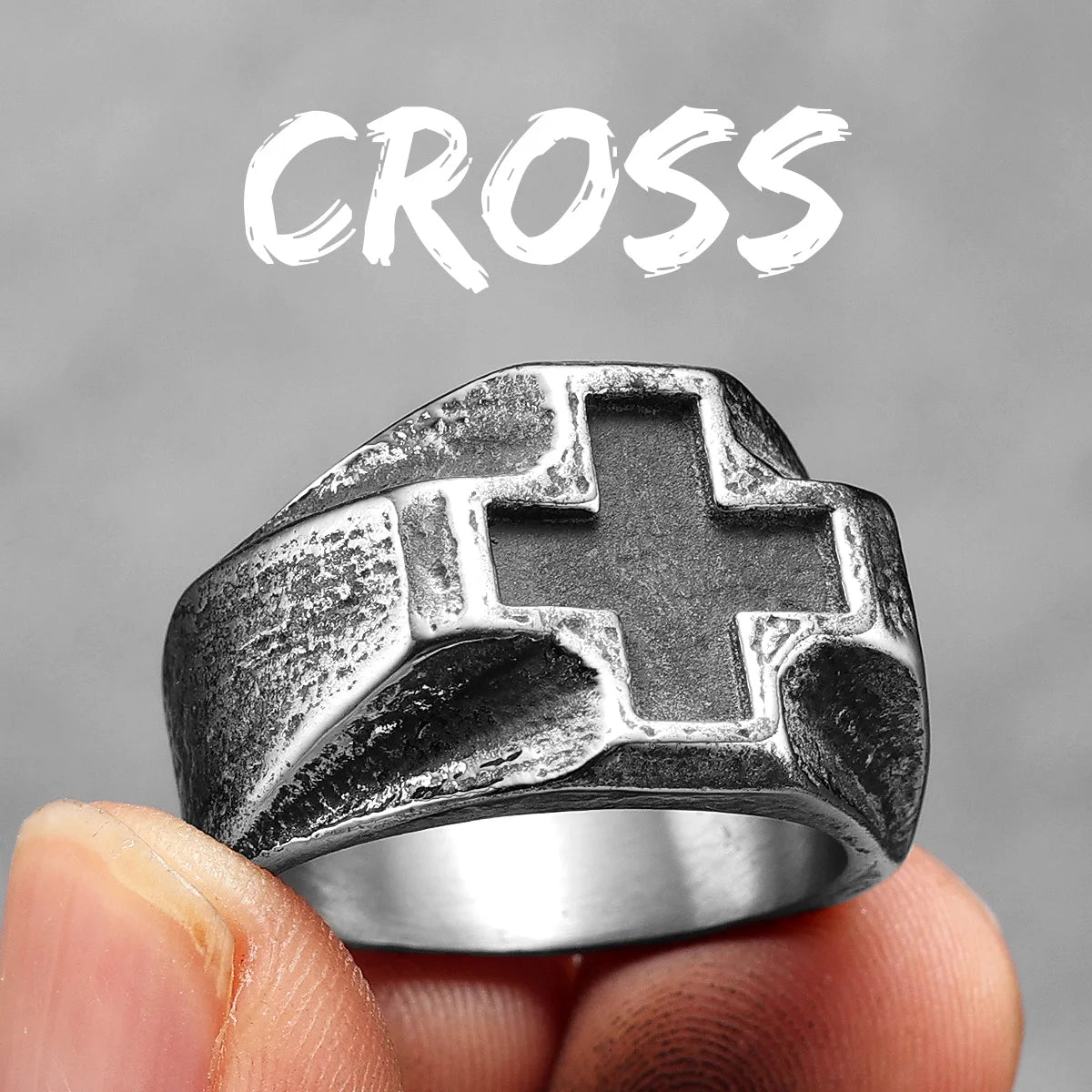 PENDRA Cross Rock Stuff Steel Ring