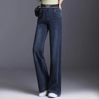 Elastic waisted denim wide leg pants women in spring and autumn new high waisted slim straight leg floor length pants