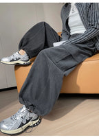 Corduroy cargo wide leg pants women in winter 2025 new high waisted loose fit slimming and ankle tied casual pants