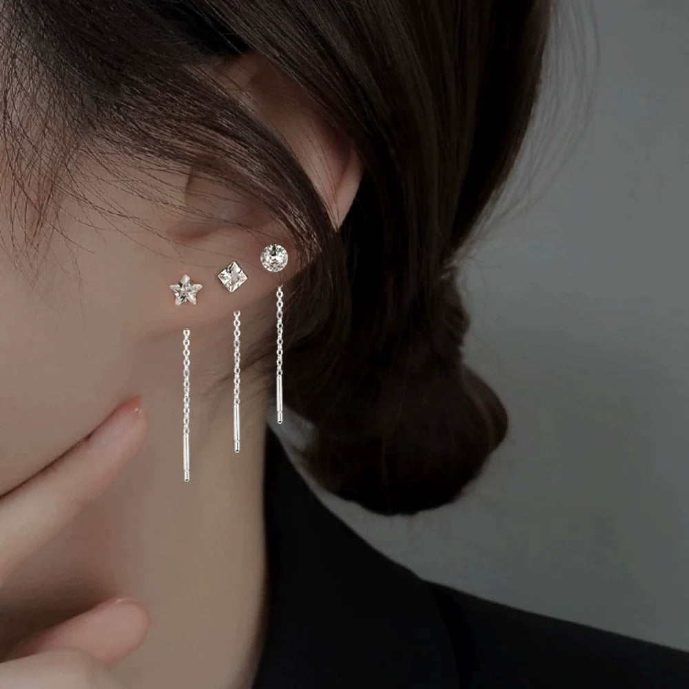 Ventfille 925 Sterling Silver Star Earring for Women Girl Simple Tassels Chain Fashion Office Jewelry Gift Dropshipping