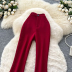 High waisted slim fit micro flared pants women in spring new design sense casual versatile solid color straight leg pants