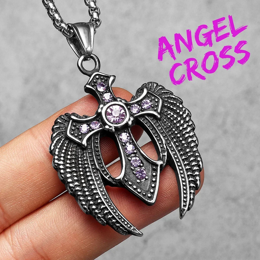 PENDRA Angel Wing Cross Steel Necklace