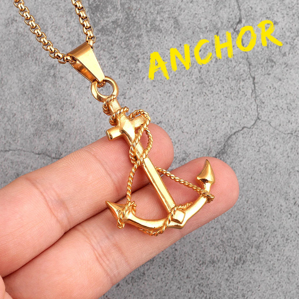 PENDRA Golden Anchor Boyfriend Steel Necklace