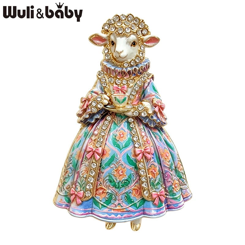 PENDRA Regal Rhinestone Sheep Lady Brooch
