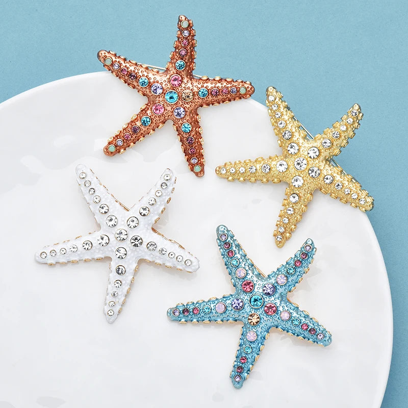 PENDRA Seastar 4-Color Enamel Rhinestone Starfish Brooch