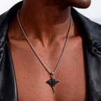 Men's Stainless Steel Devil Fish Necklace,Punk Vintage 3D Devil Fish Pendant Necklace,Shark Enthusiast Gift