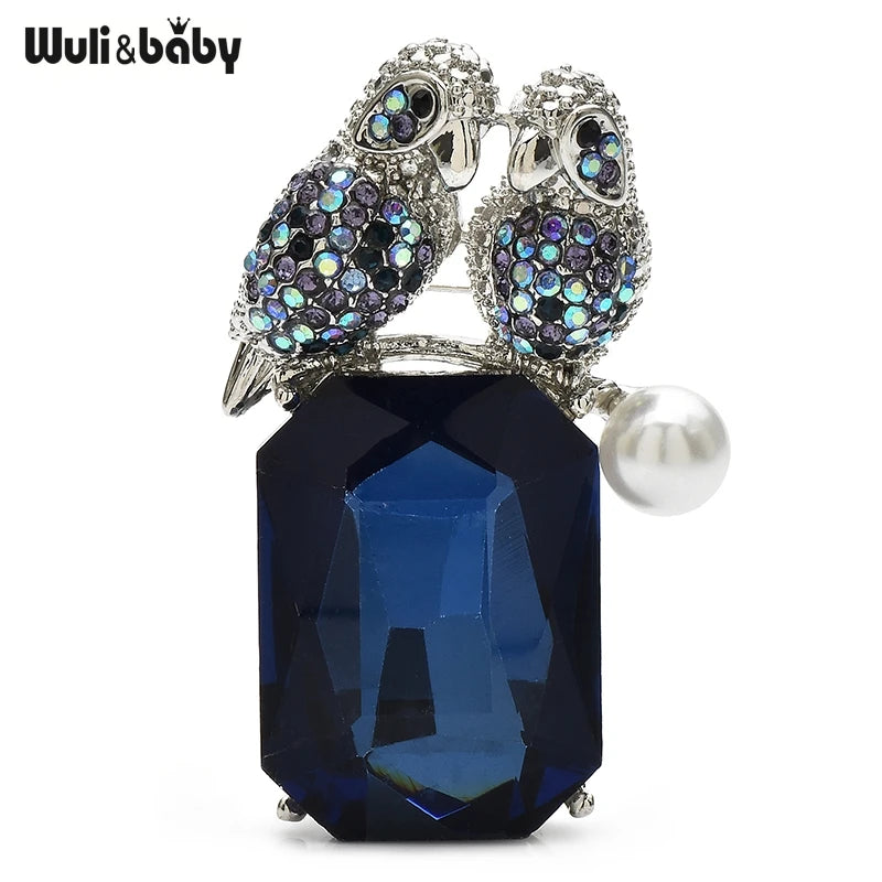 PENDRA Crystal Singing Birds Rhinestone Brooch