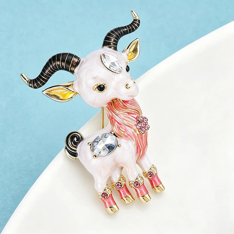 PENDRA Yearling Rhinestone Goat Brooch
