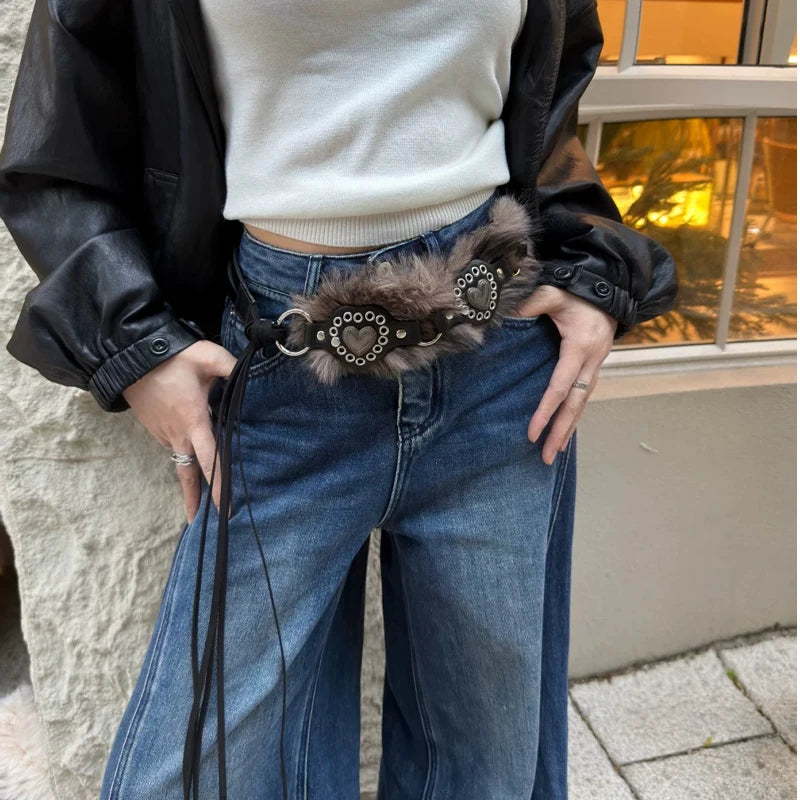 Furry Belt Y2k Belt Subculture Autumn Winter Spring Retro Luxury Plush Waist Chain Imitation Fur Waist Seal Hot Girl Sexy Belt