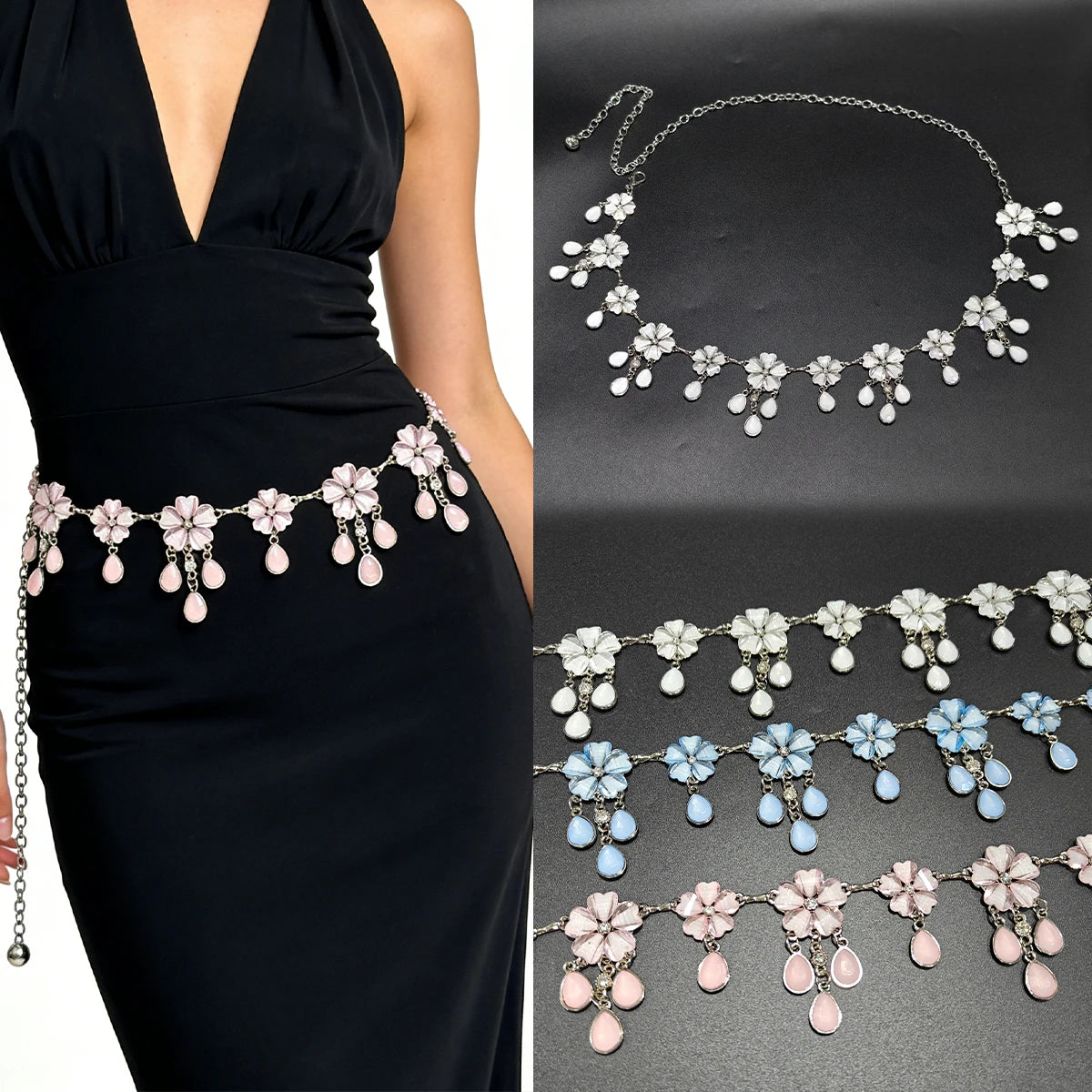 Jazz Dance Accessories High Quality Waist Chain Belt Flower Pendant Belly Body Chain Jewelry Bohemian Waistband for Ladies Women