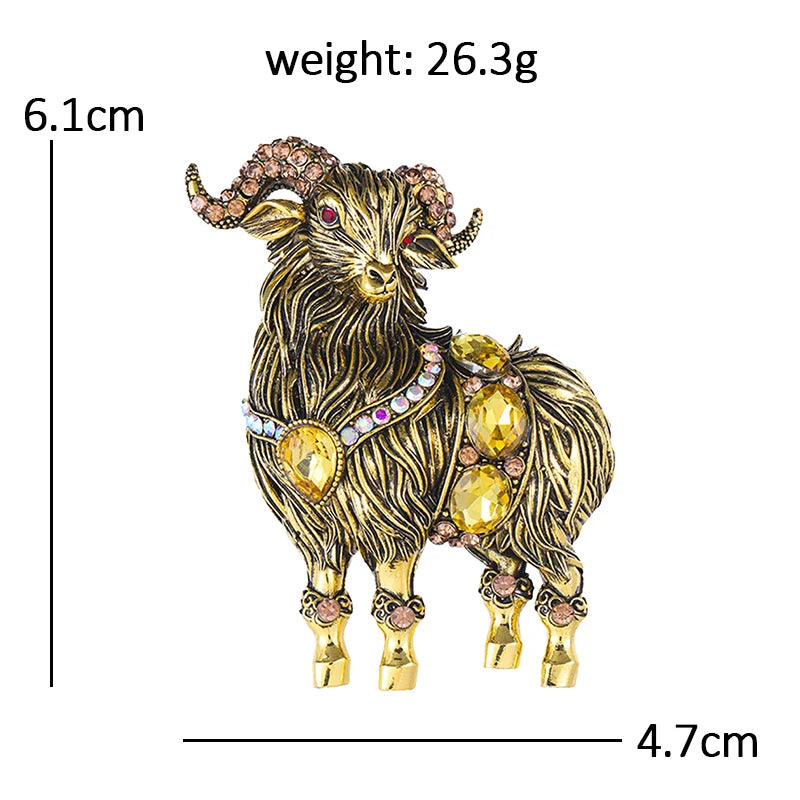 PENDRA Noble Goat Crystal Animal Brooch