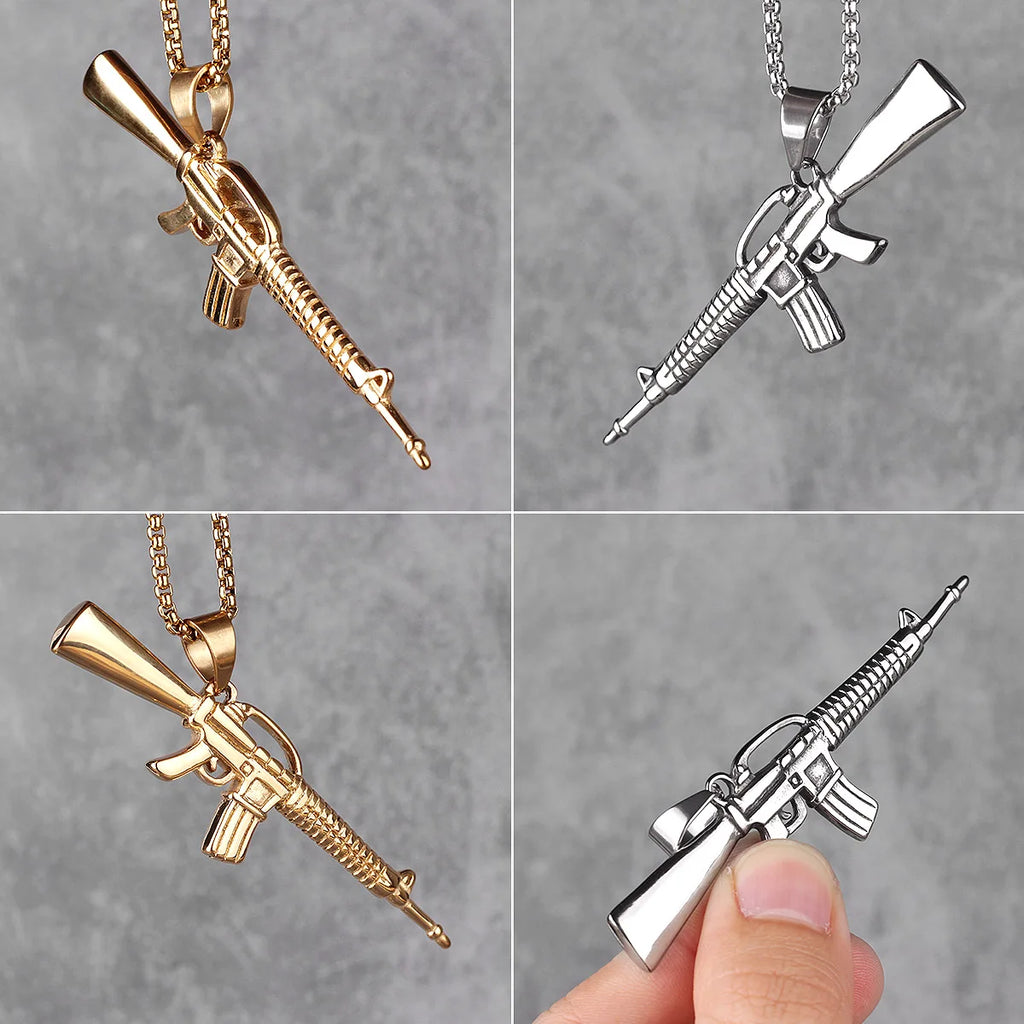PENDRA Machine Gun M16 Steel Necklace