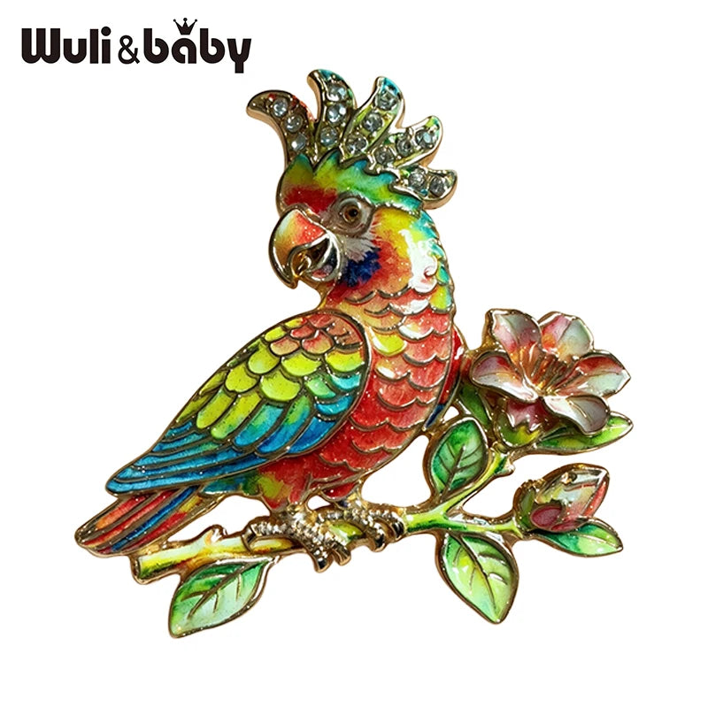 Wuli&baby Beautiful Parrot Bird Brooches For Women Unisex 4-color Rhinestone Animal Party Office Brooch Pin Gifts