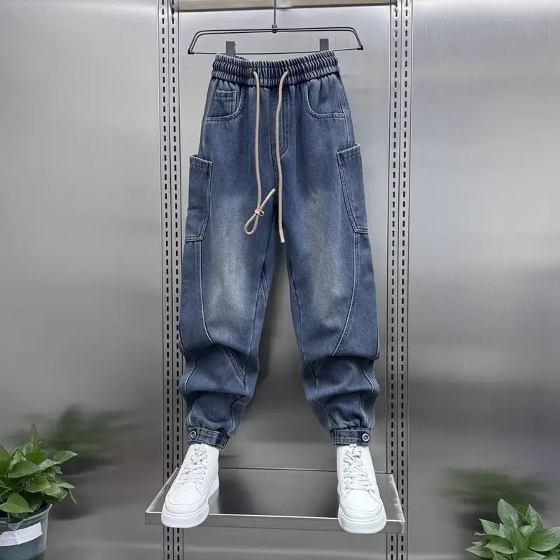 2026 Luxury Man Clothing Brands Men's New Retro Washed Elastic Jeans Summer Trendy Brand Harlan Pants Tied Feet Casual Trousers