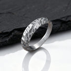 Vintage Handmade Casting Ring for Men Boys,Stainless Steel Irregular Concave Ring,Punk Niche Retro Grey Bend Ring