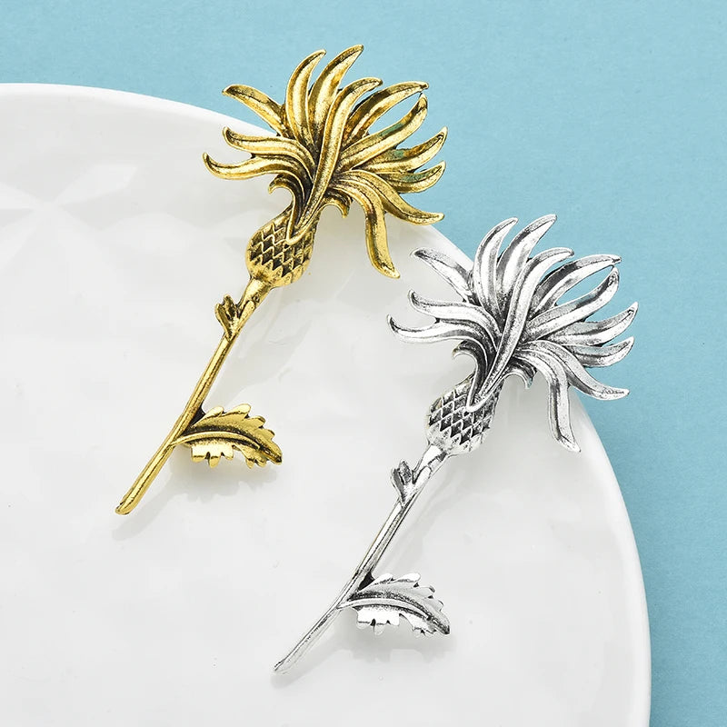 PENDRA Briar Vintage Thistle 2-Color Metal Flower Brooch