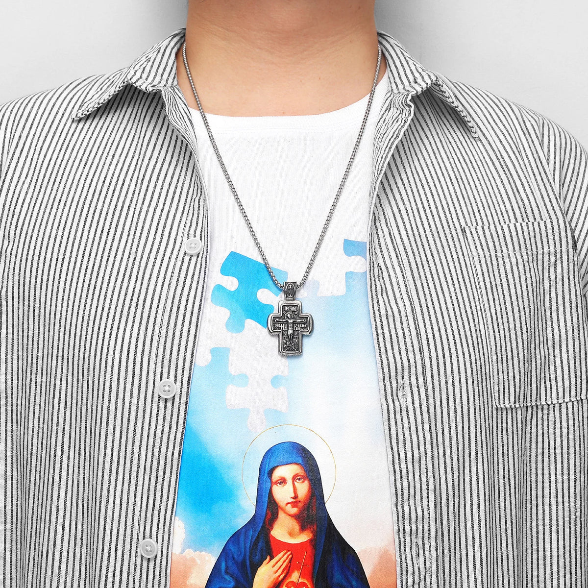 PENDRA Religion Jesus Cross Steel Necklace
