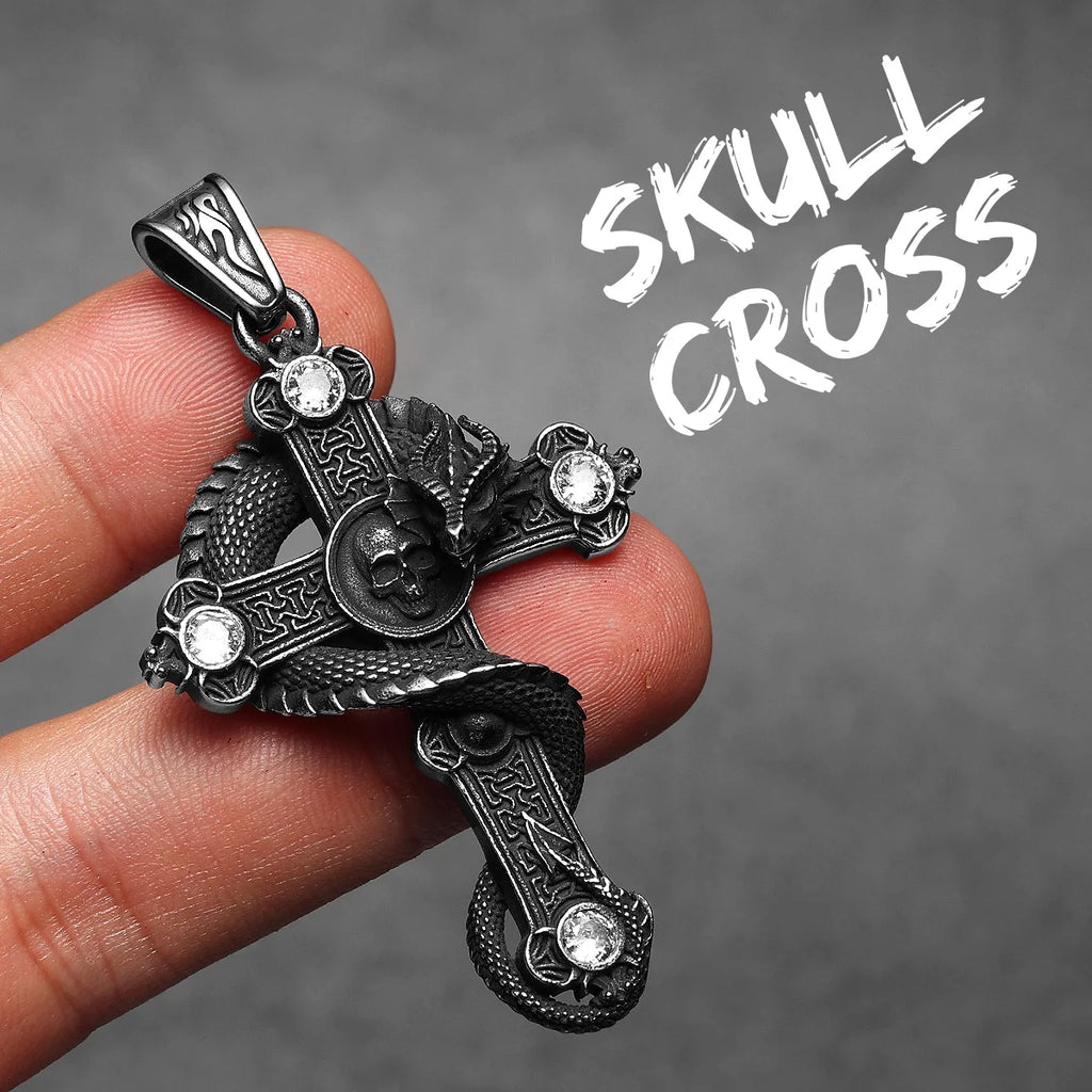 PENDRA Skull Dragon Cross Steel Necklace