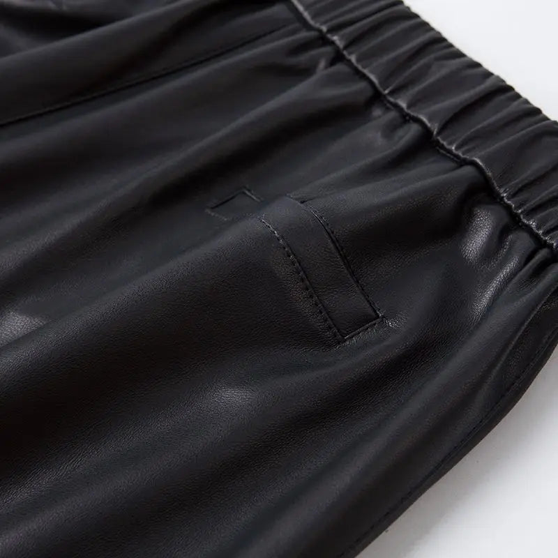 PENDRA High-Waist Drawstring Leather Pants