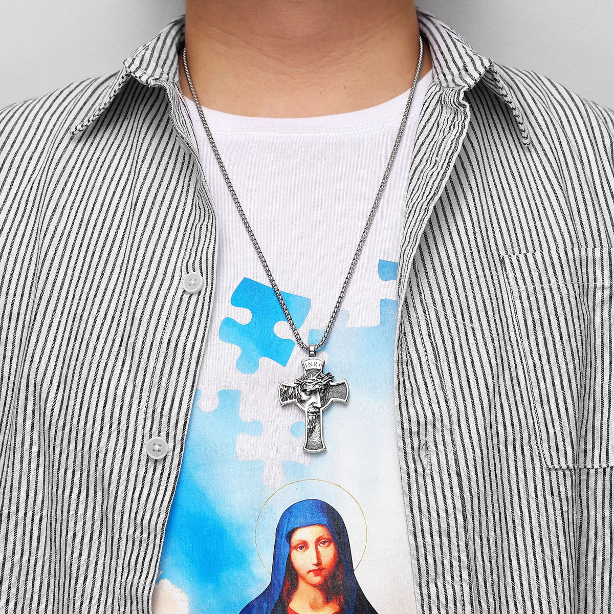 PENDRA INRI Jesus Cross Steel Necklace