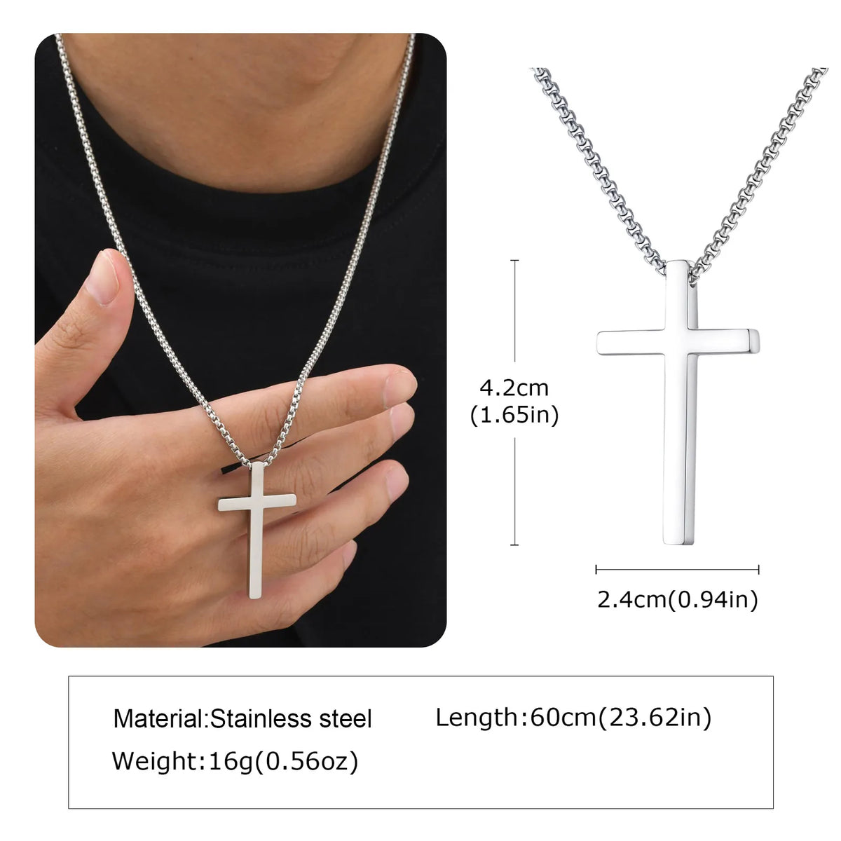 Simple Plain Cross Necklace for Men,Stainless Steel Silver Gold Color Cross Pendant Necklace,Christian Prayer Jewelry Gift