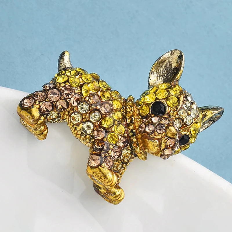PENDRA French Bulldog Shining Rhinestone Brooch