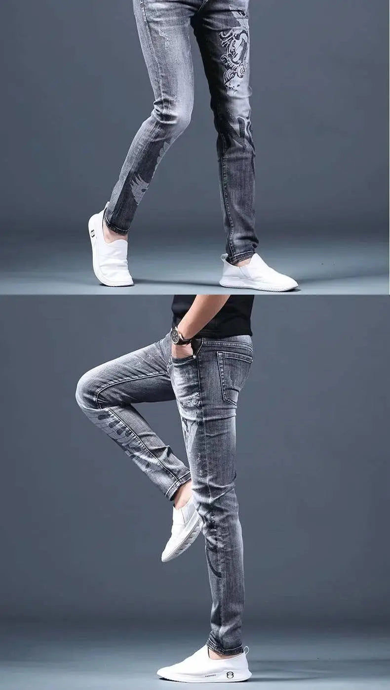 PENDRA Denim Cotton Printed Trousers