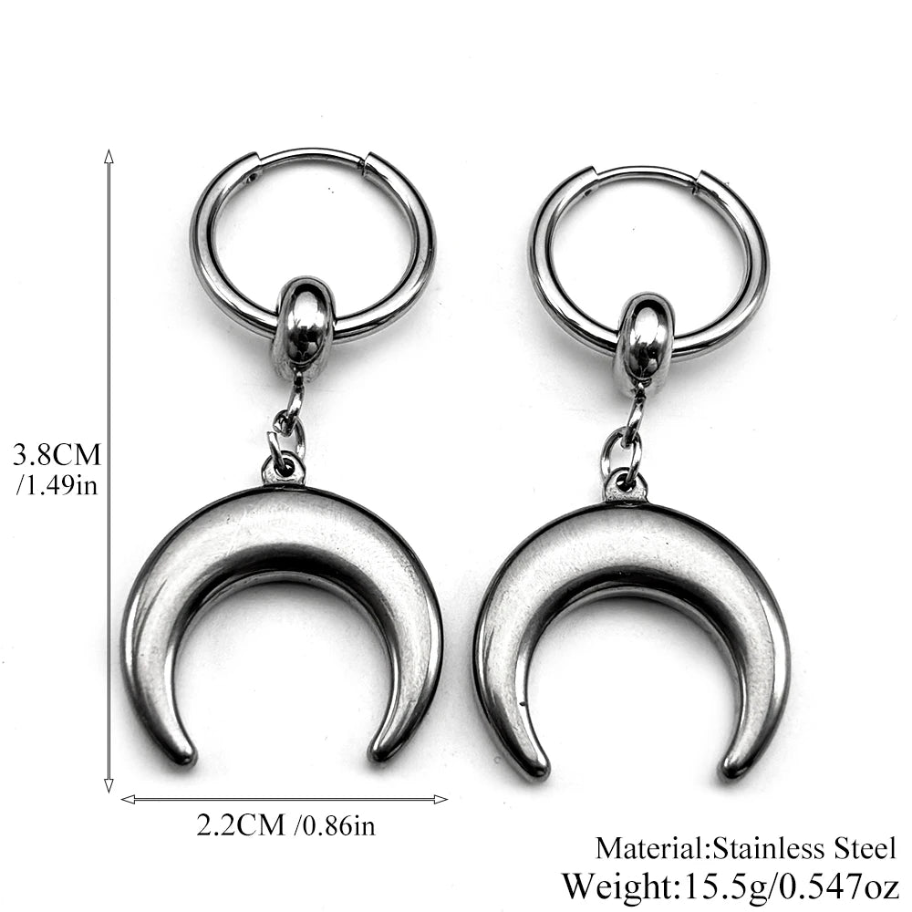 Hip Hop Moon Hoop Earrings Vintage Minimalist Metal C Shape Women Girls Stainless Steel Fashion Punk Rock Ear Rings Jewelry