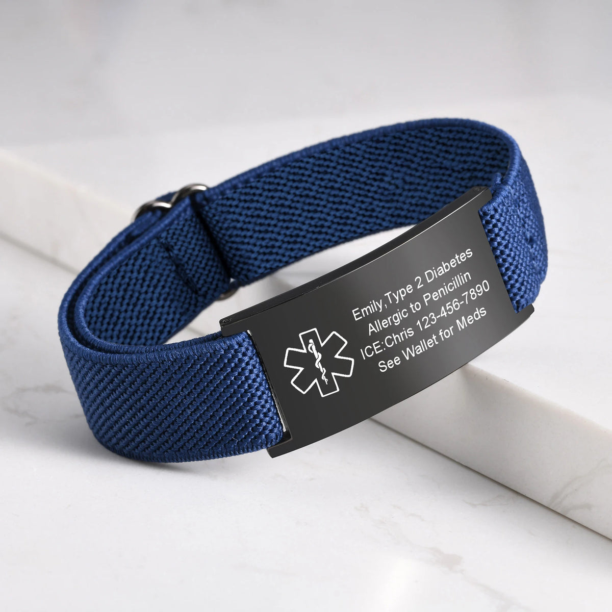 Medical Alert Bracelet for Men Women,Personalized Stainless Steel Elastic Strap Wristband,Gifts for Family Grandparents Patient
