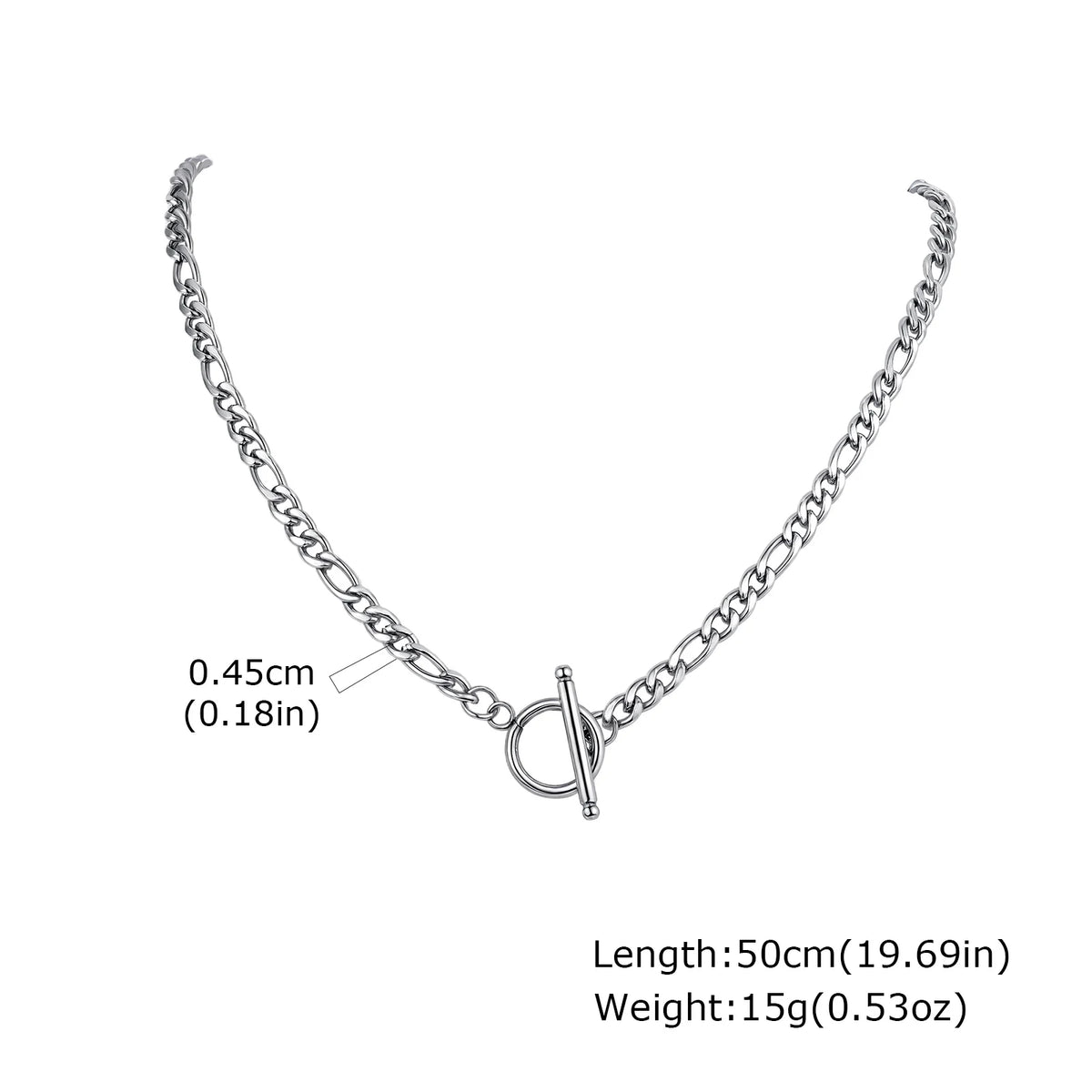 Stainless Steel Toggle Necklace for Men Women,50cm Figaro Chain Link Collar, Classic Rolo Chain Gift