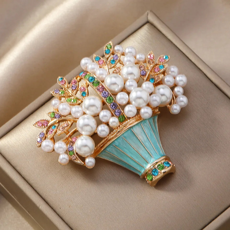 PENDRA Fleuris Luxury Pearl Flower Pot Brooch